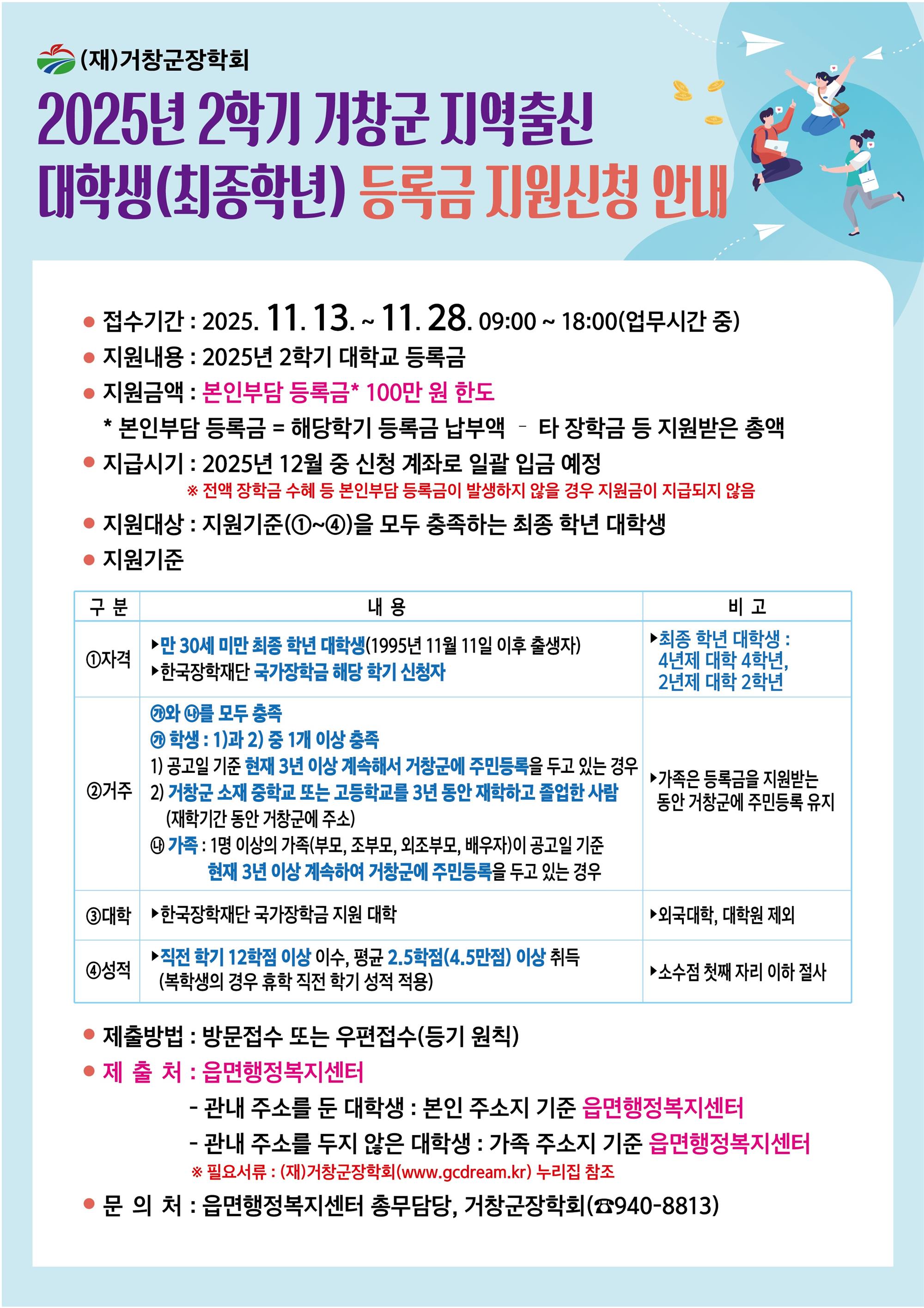 홍보자료(2025년 2학기 거창군 지역출신 대학생 등록금).jpg