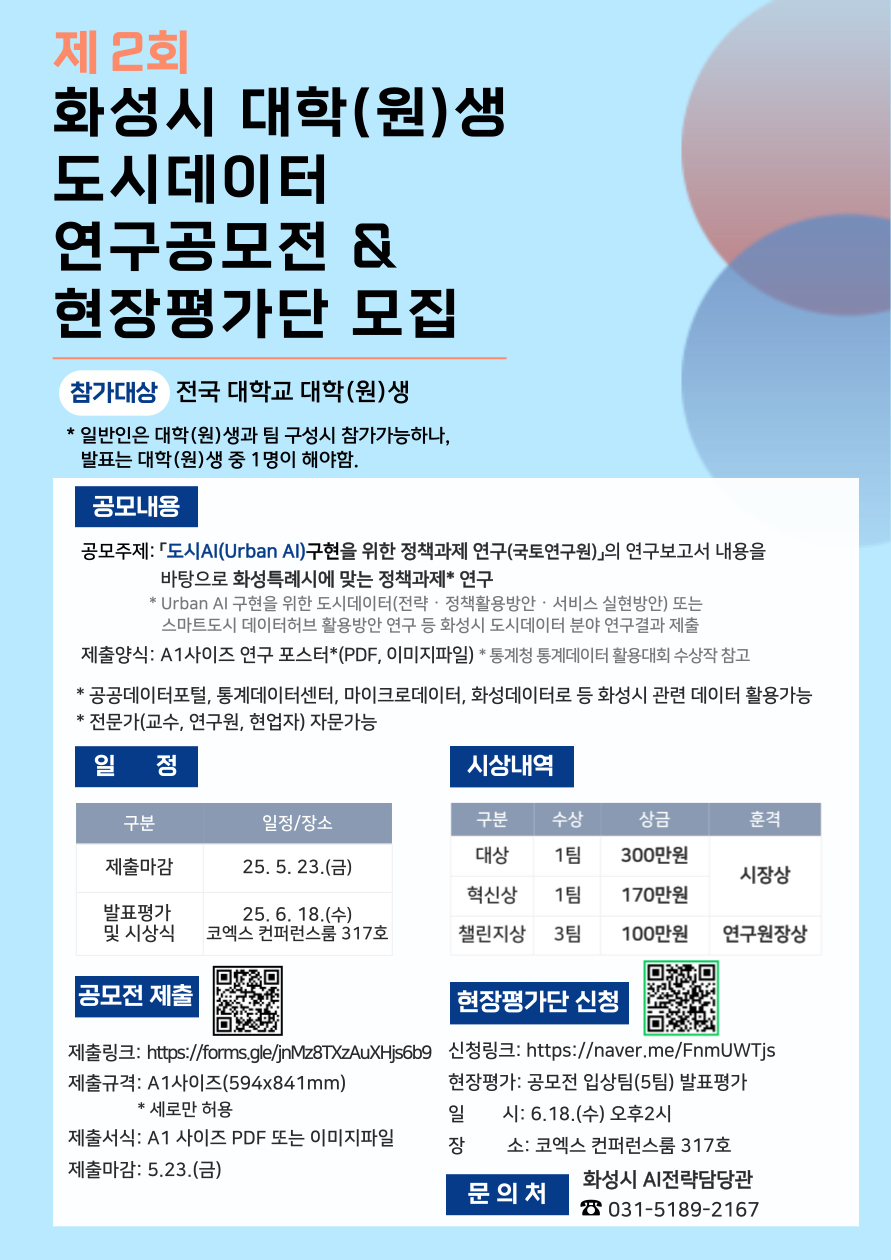 [포스터] 화성시 대학(원)생 도시데이터 연구공모전_현장평가단 모집.png