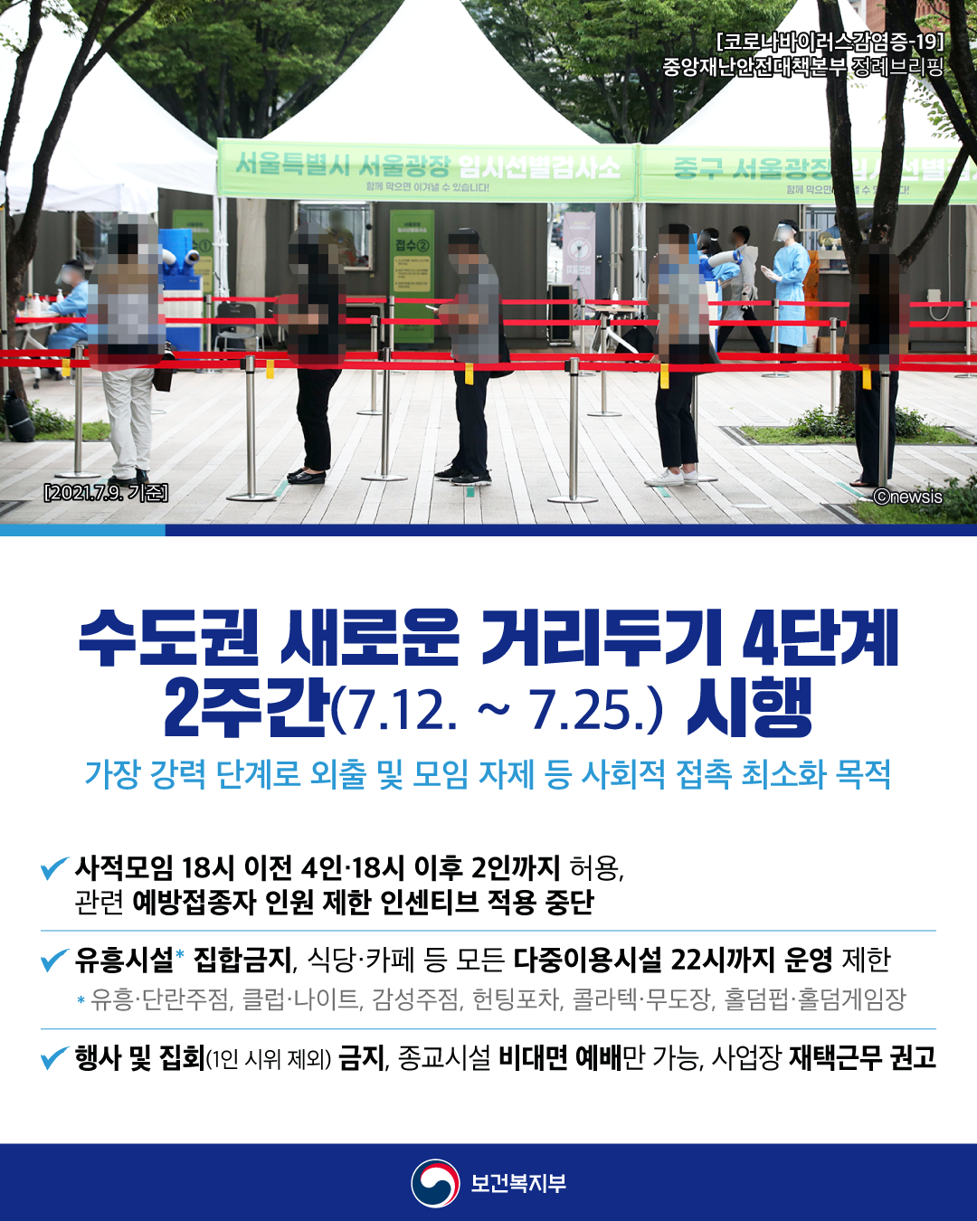 수도권 새로운 거리두기 4단계 2주간(7.12. ~ 7.25.) 시행에 대한 자세한 사항은 아래내용 참고